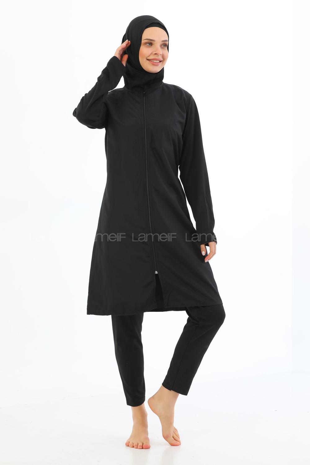 Lamelif Haşama Tesettür Mayo Hijap Siyah