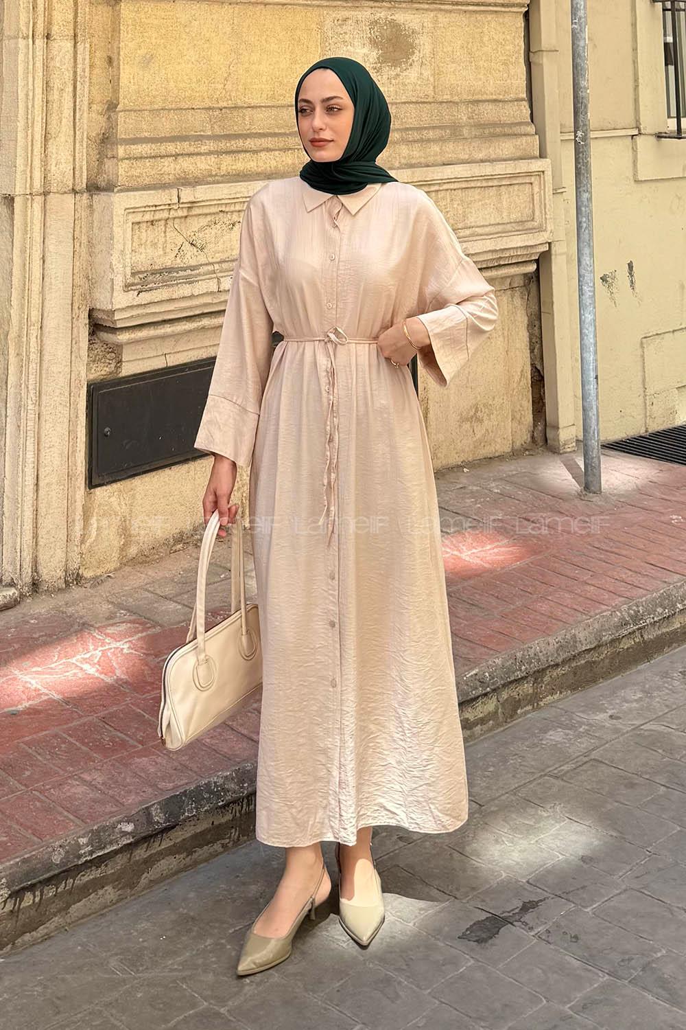 Lamelif Pat Detaylı Elbise Taş