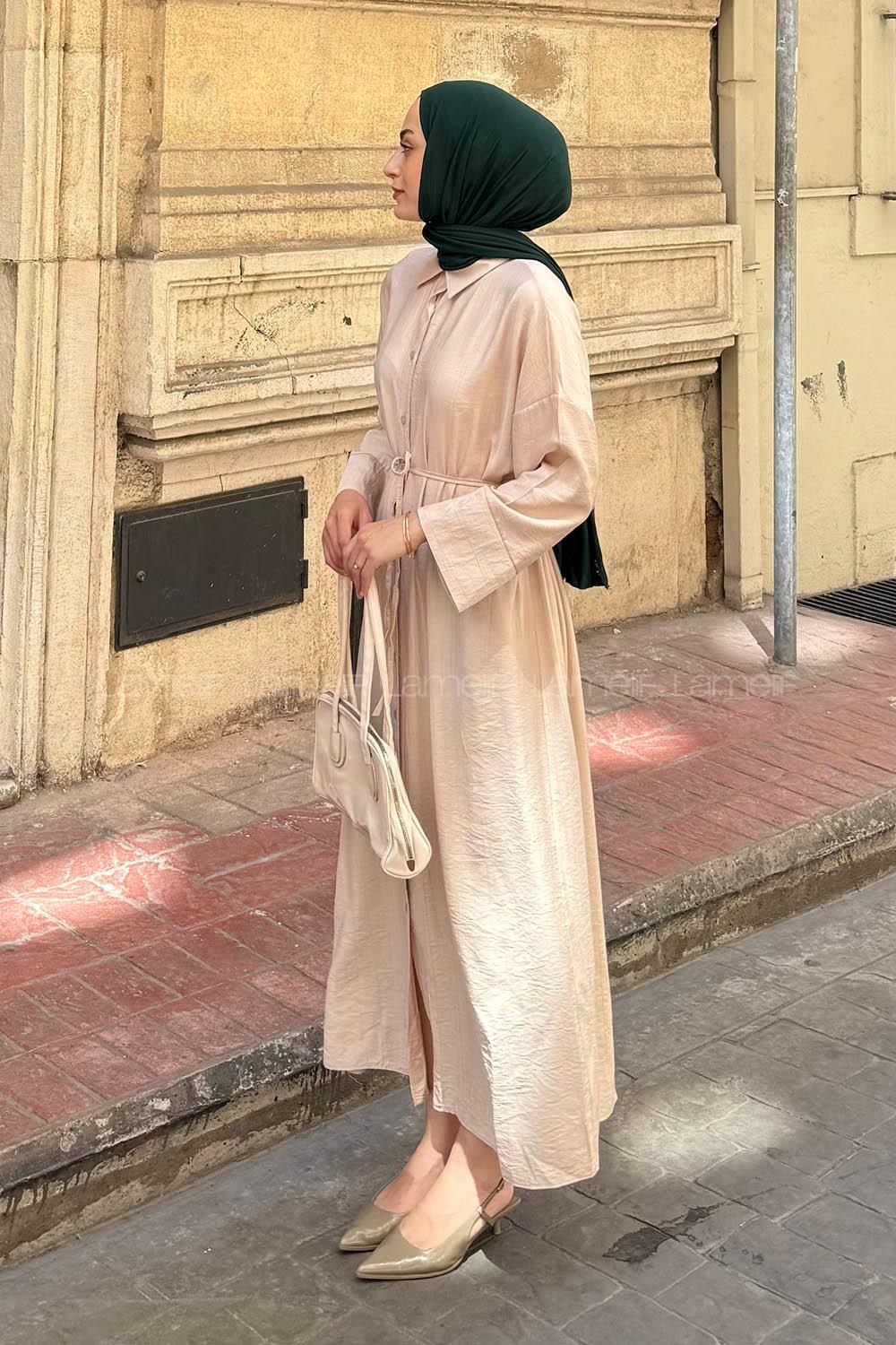 Lamelif Pat Detaylı Elbise Taş