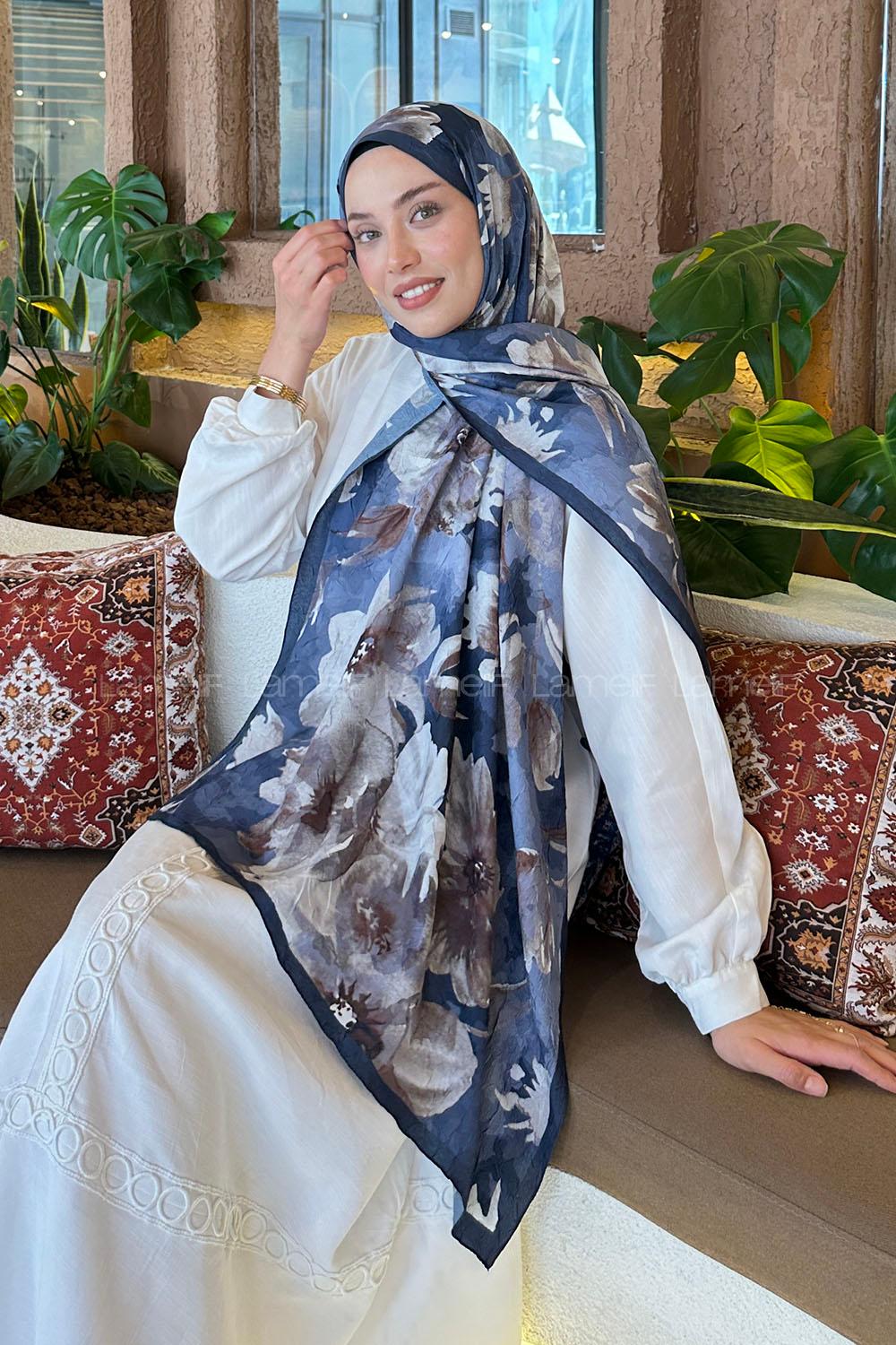 Lamelif Çiçek Desen Bambu Şal Antrasit