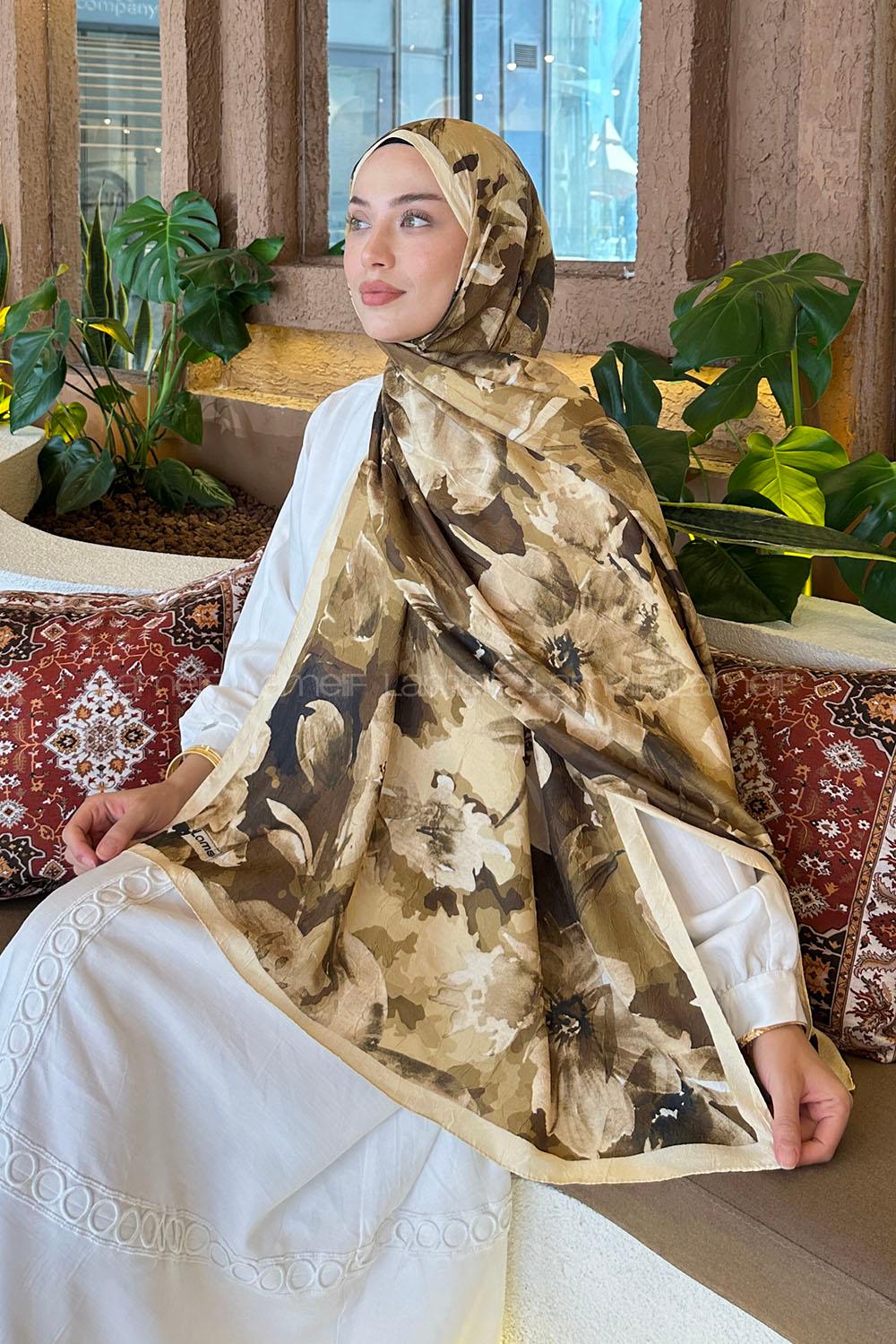 Lamelif Çiçek Desen Bambu Şal Sarı