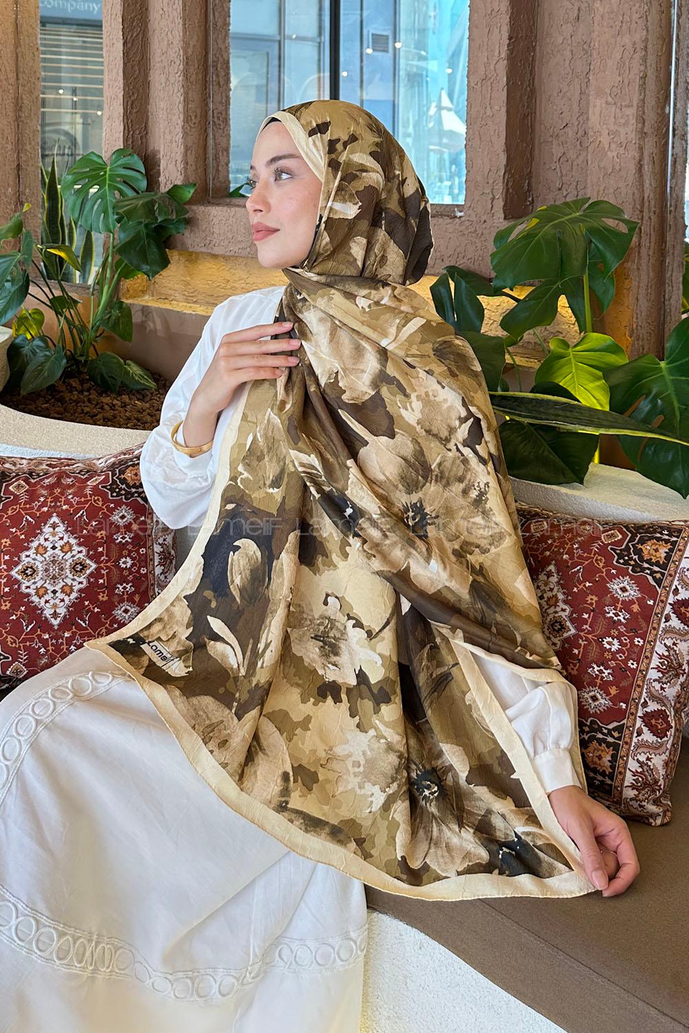 Lamelif Çiçek Desen Bambu Şal Sarı