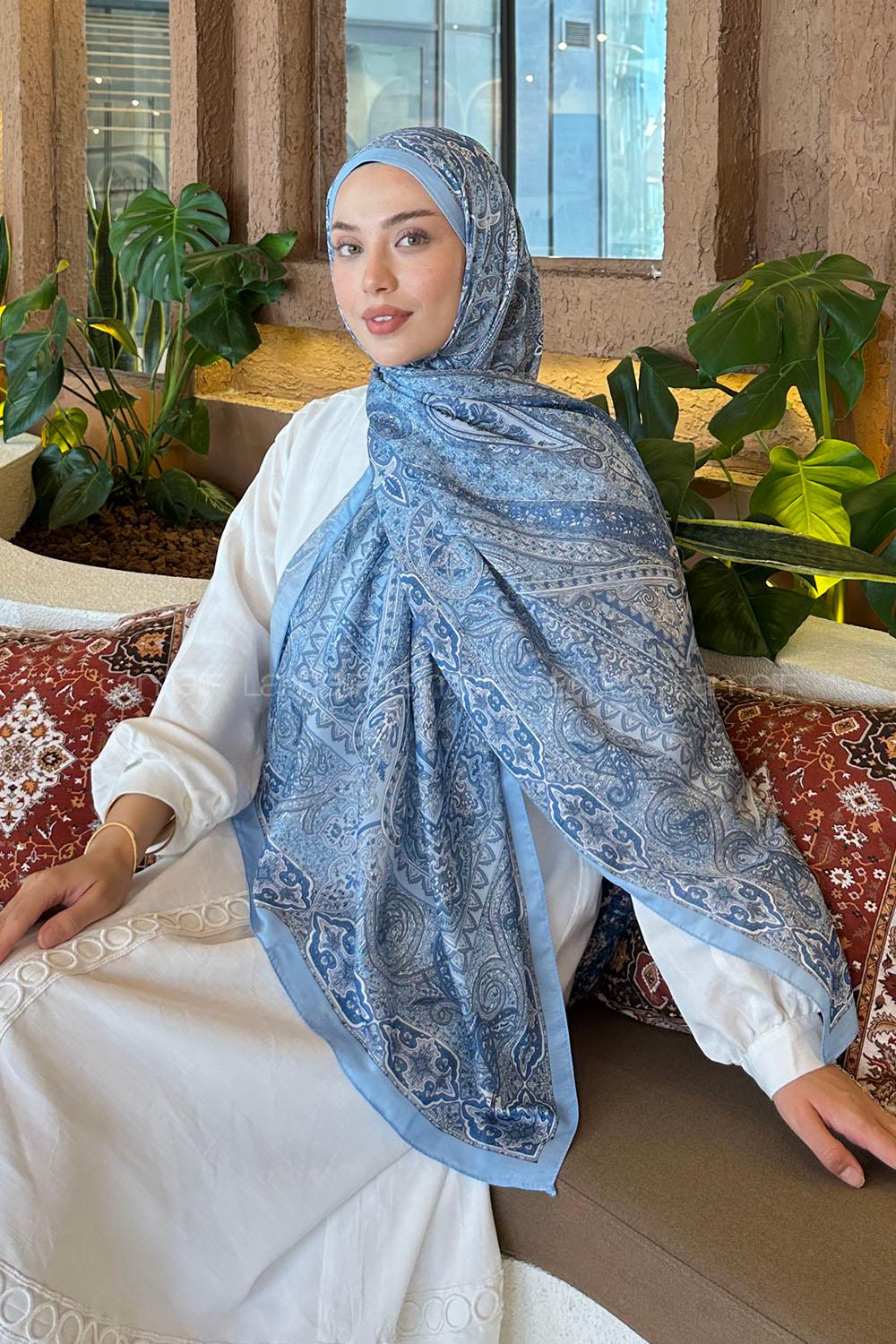 Lamelif Retro Desen Pamuk Şal Bebe Mavisi