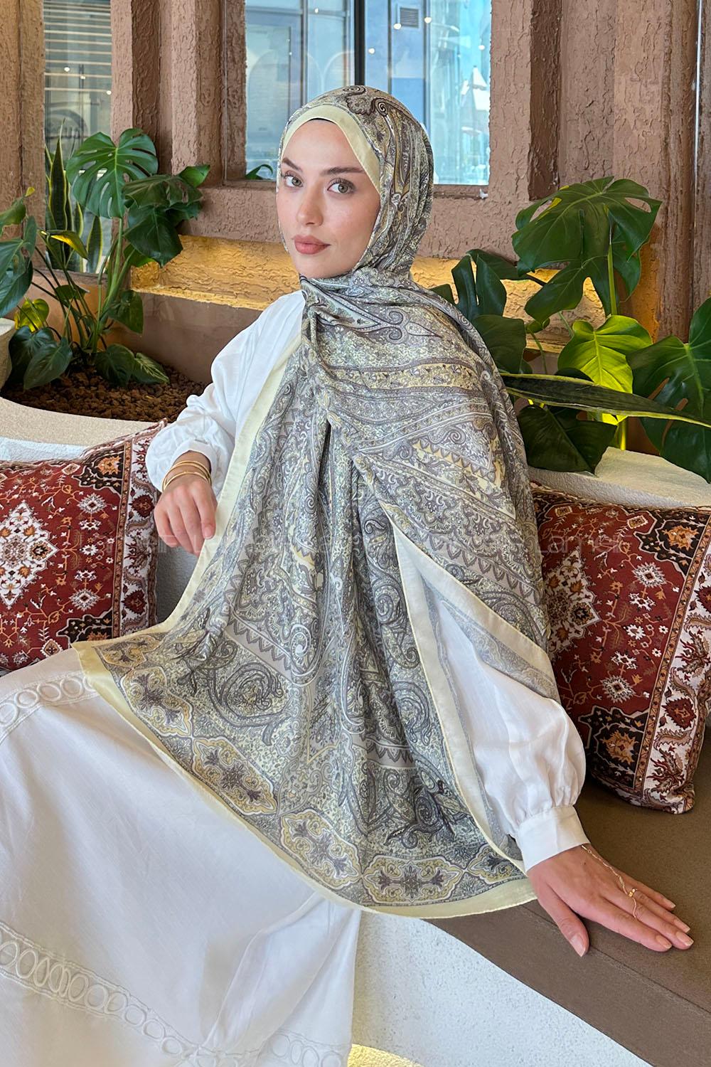 Lamelif Retro Desen Pamuk Şal Sarı