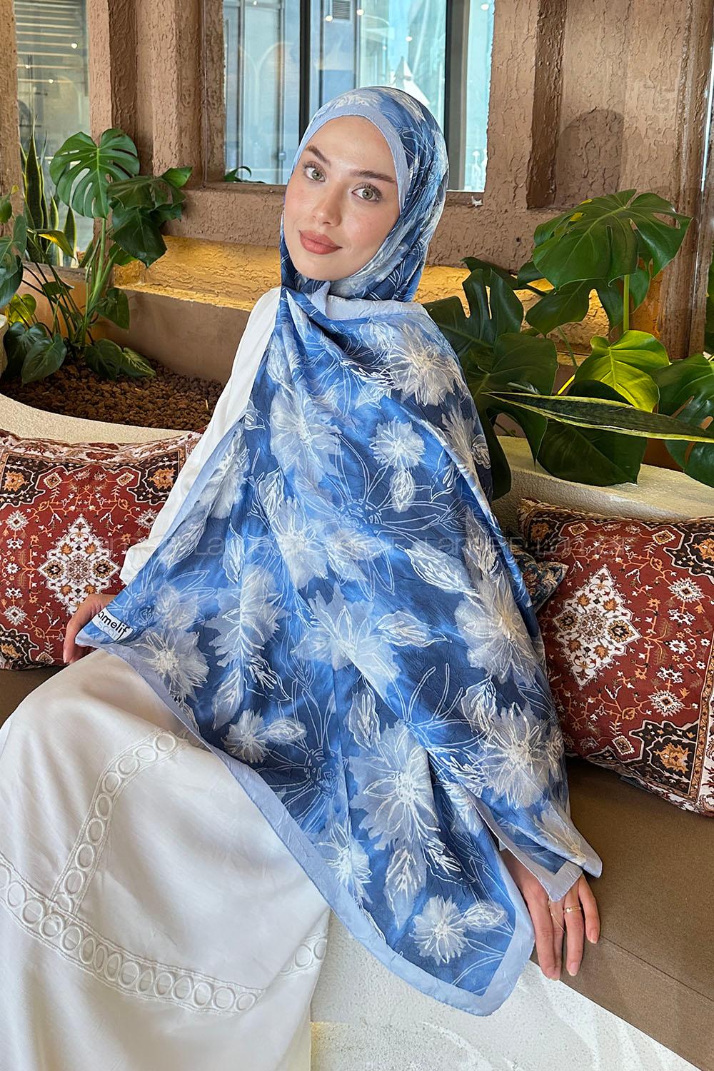 Lamelif Sarmaşık Desen Bambu Şal Bebe Mavisi