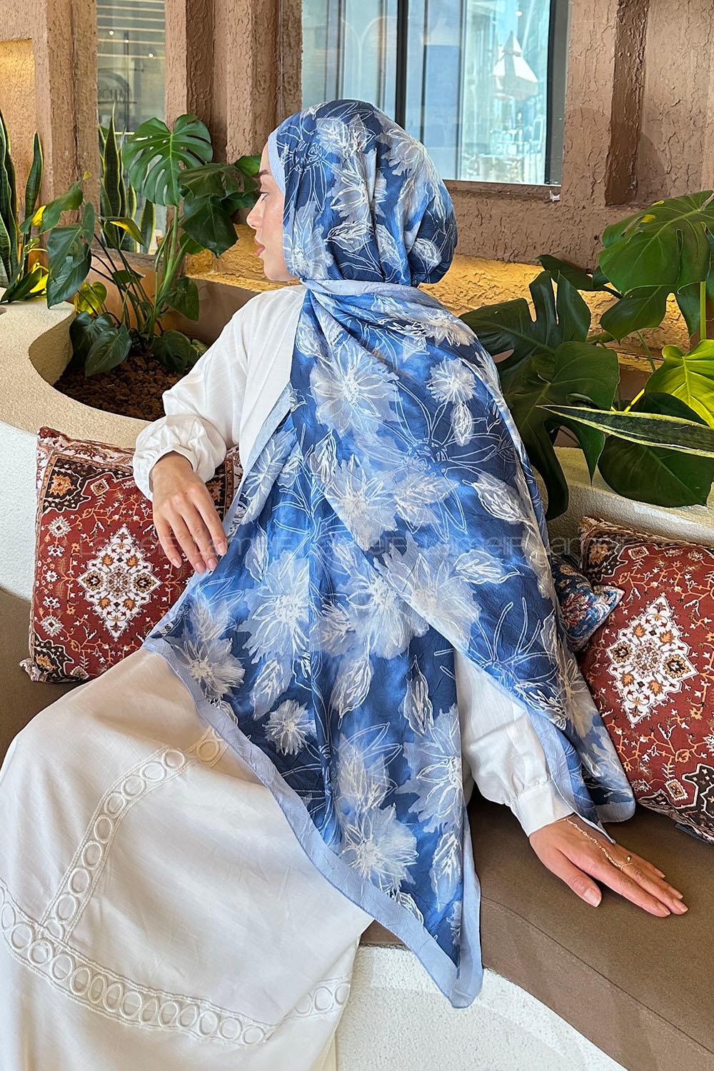 Lamelif Sarmaşık Desen Bambu Şal Bebe Mavisi