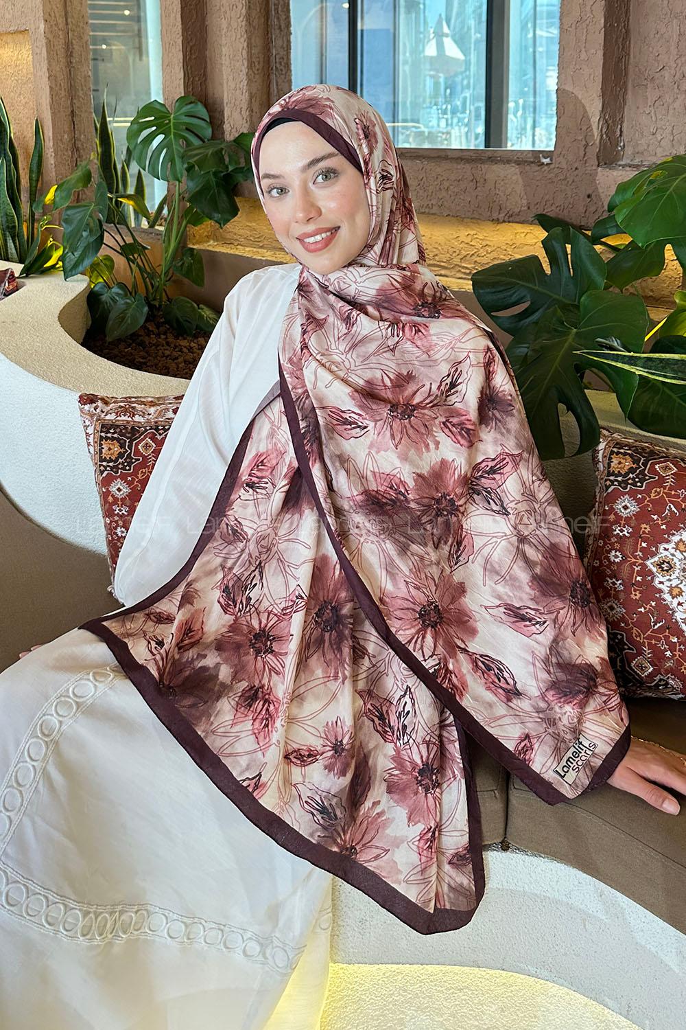 Beige Cotton Fabric Flowering Printed Shawl