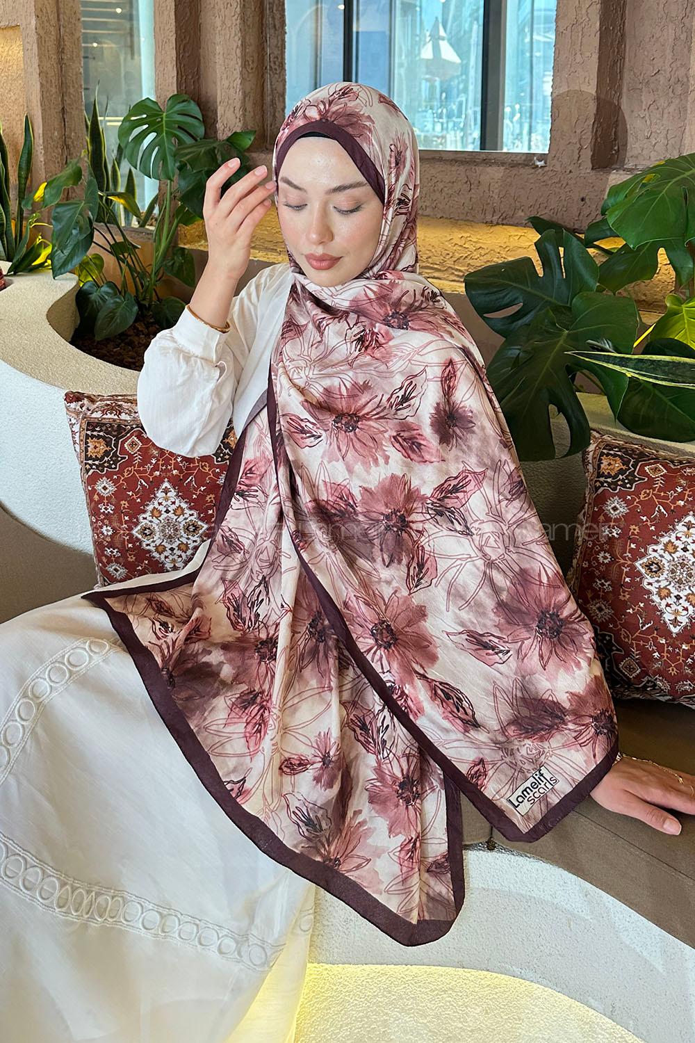 Beige Cotton Fabric Flowering Printed Shawl