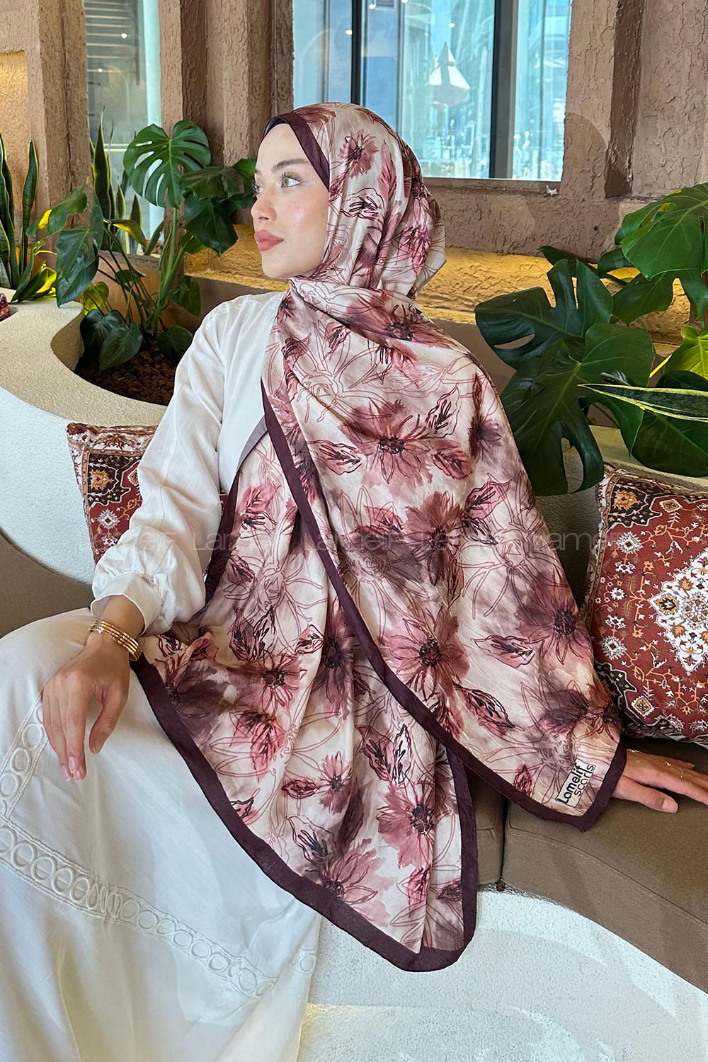 Beige Cotton Fabric Flowering Printed Shawl