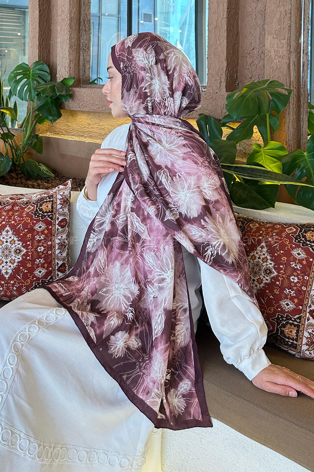 Claret Red Cotton Fabric Flowering Printed Shawl