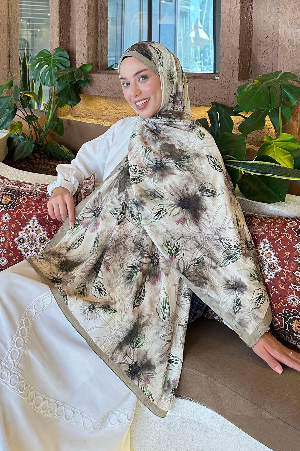 Lamelif Sarmaşık Desen Bambu Şal Mint Yeşili