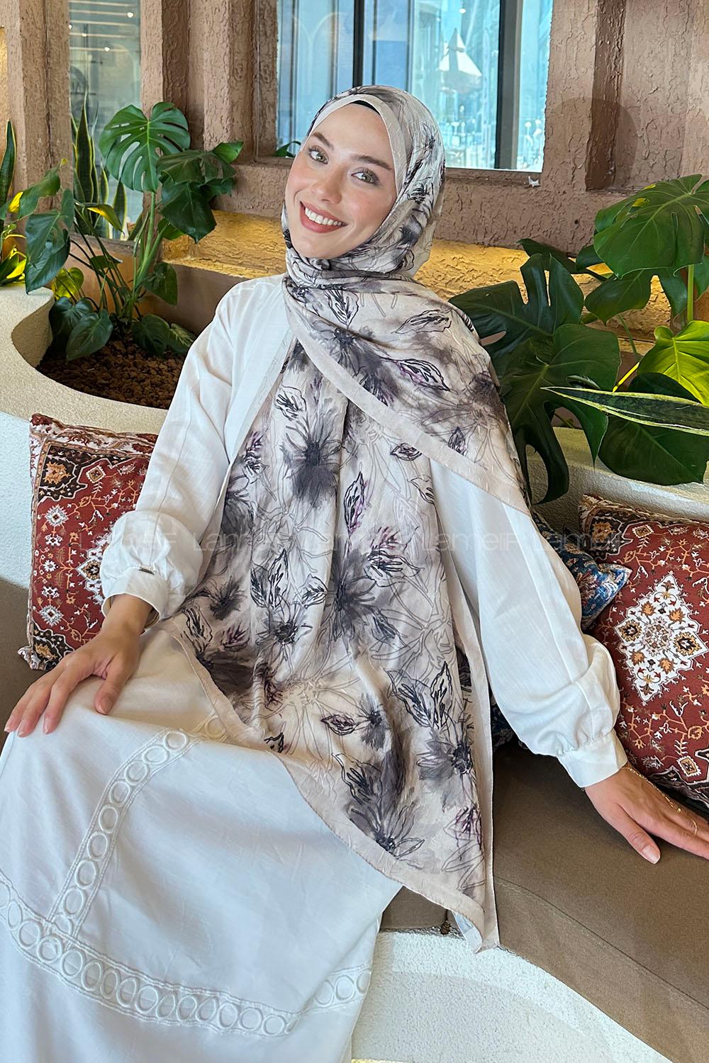 Lamelif Sarmaşık Desen Bambu Şal Vizonrengi