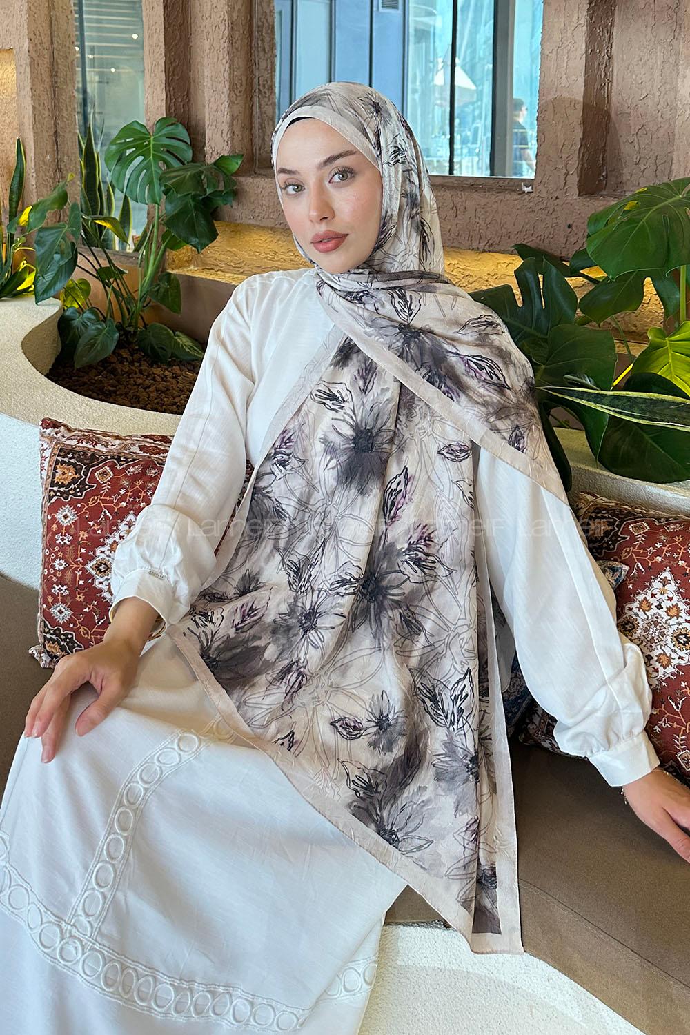 Lamelif Sarmaşık Desen Bambu Şal Vizonrengi