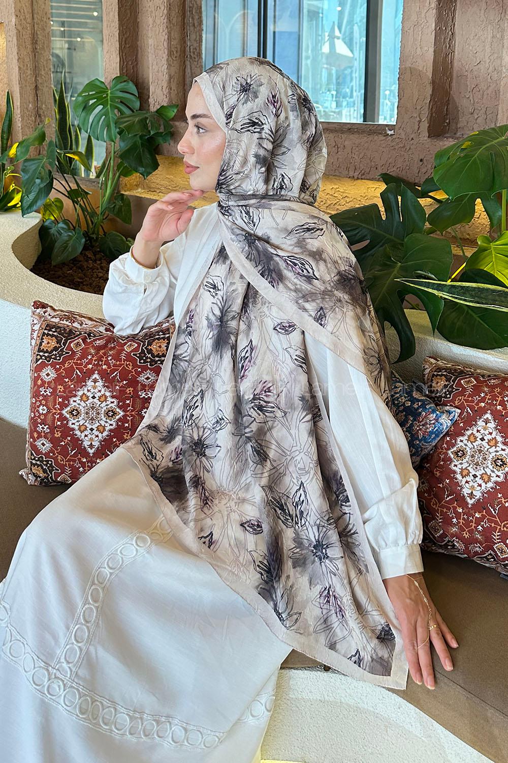 Lamelif Sarmaşık Desen Bambu Şal Vizonrengi