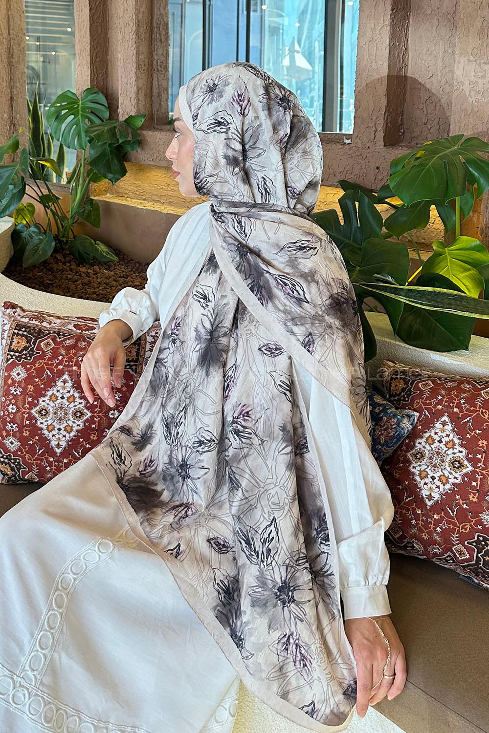 Lamelif Sarmaşık Desen Bambu Şal Vizonrengi