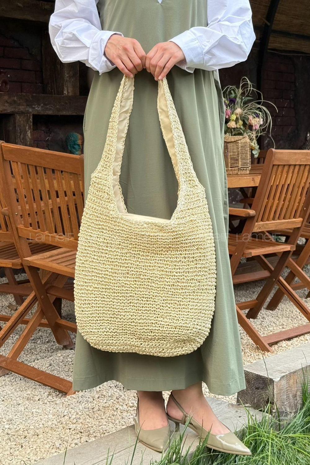 Lamelif Hasır Omuz Kadın Çantası