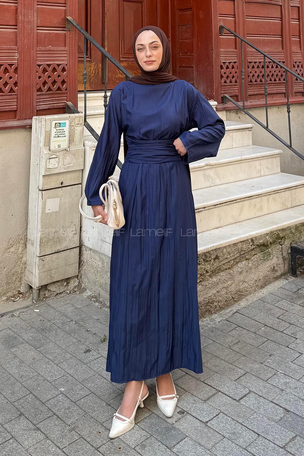 Lamelif Krinkıl Elbise Lacivert