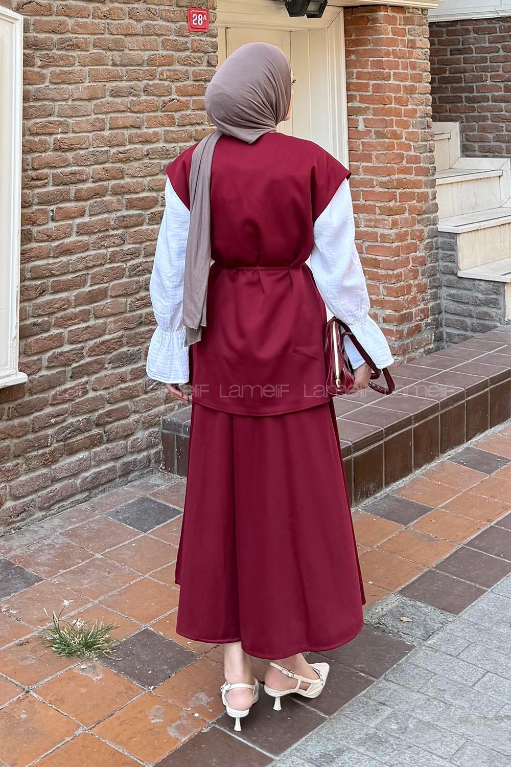 Lamelif Yelek-Etek İkili Tesettür Takım Bordo