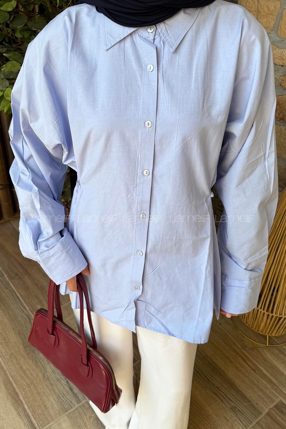 Lamelif Düğme Detaylı Tesettür Gömlek Mavi