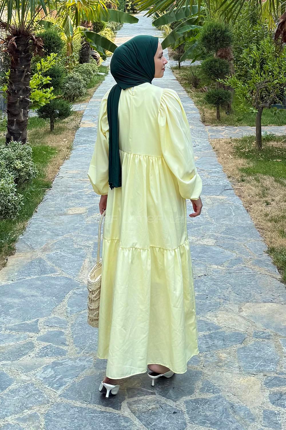 Lamelif Elica Tesettür Elbise Sarı