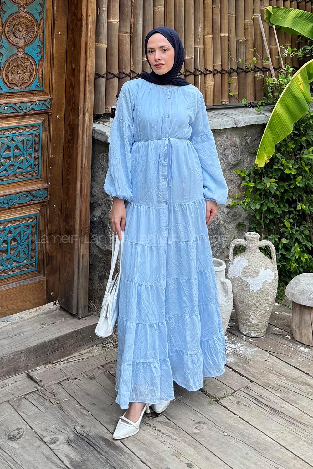 Kat Detaylı Tesettür Elbise Bebe Mavisi
