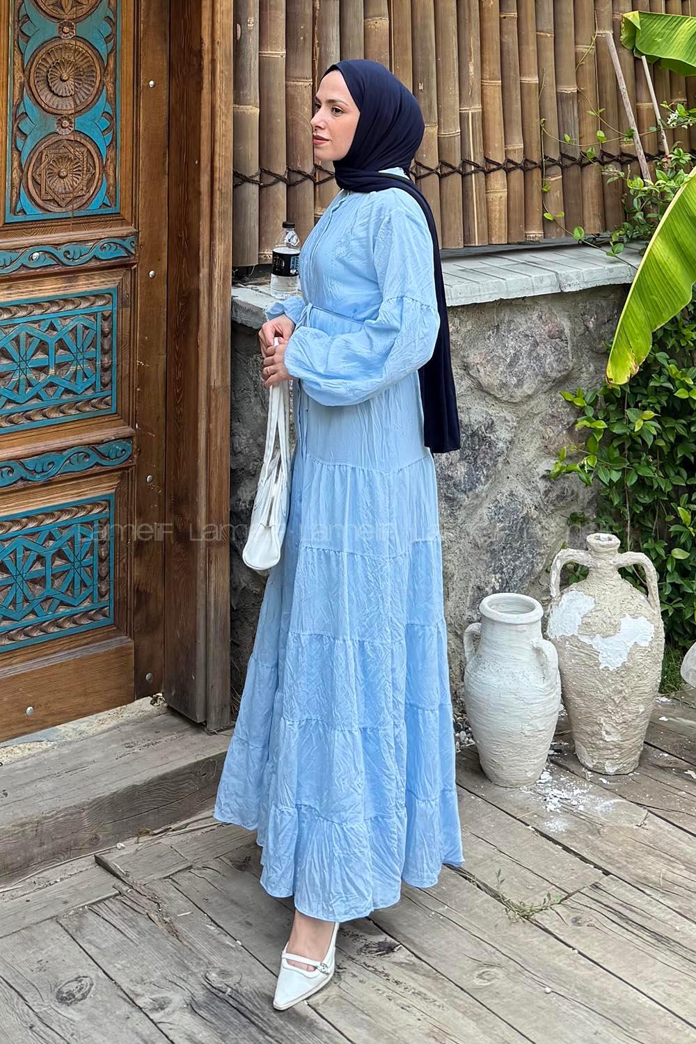Kat Detaylı Tesettür Elbise Bebe Mavisi