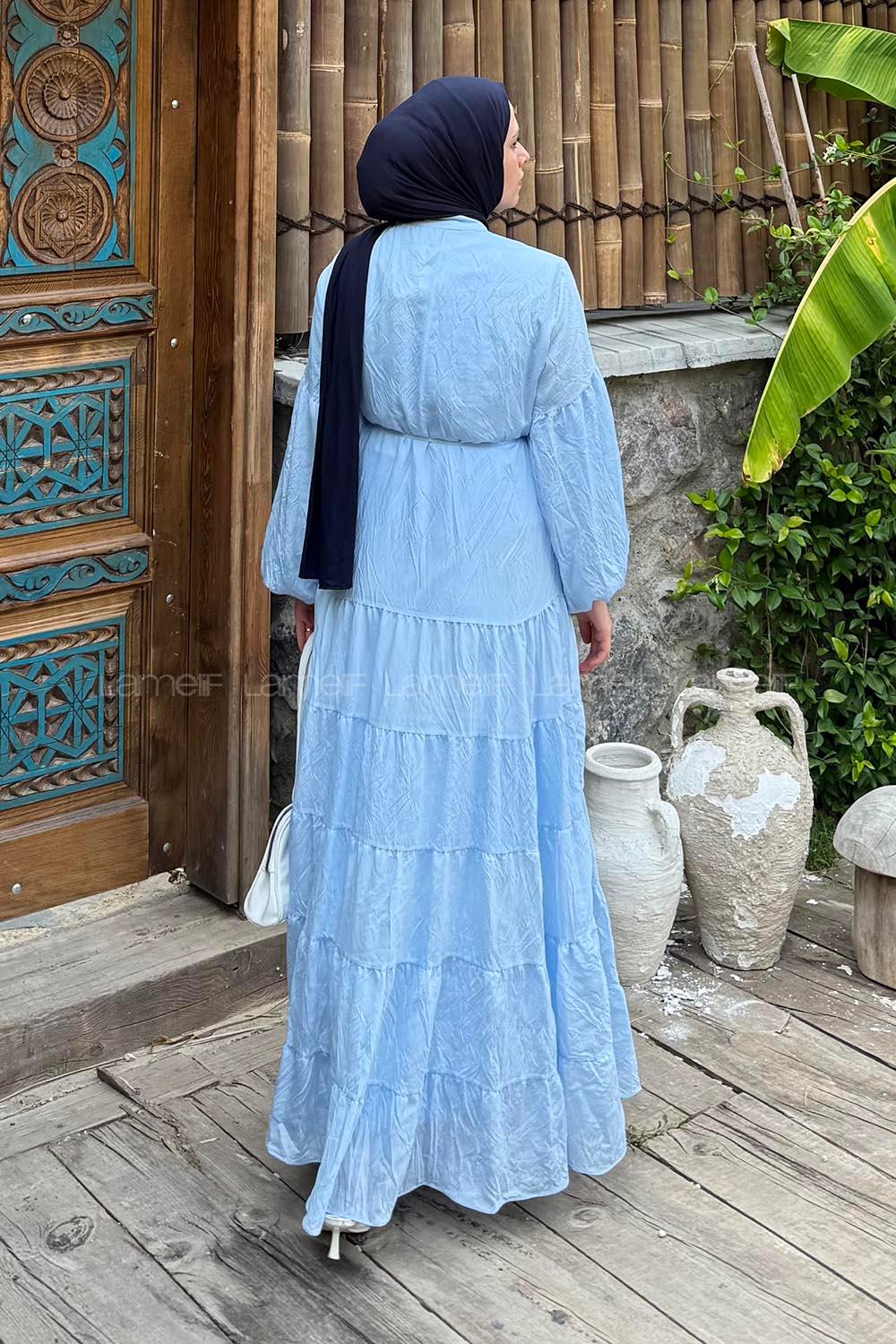 Kat Detaylı Tesettür Elbise Bebe Mavisi