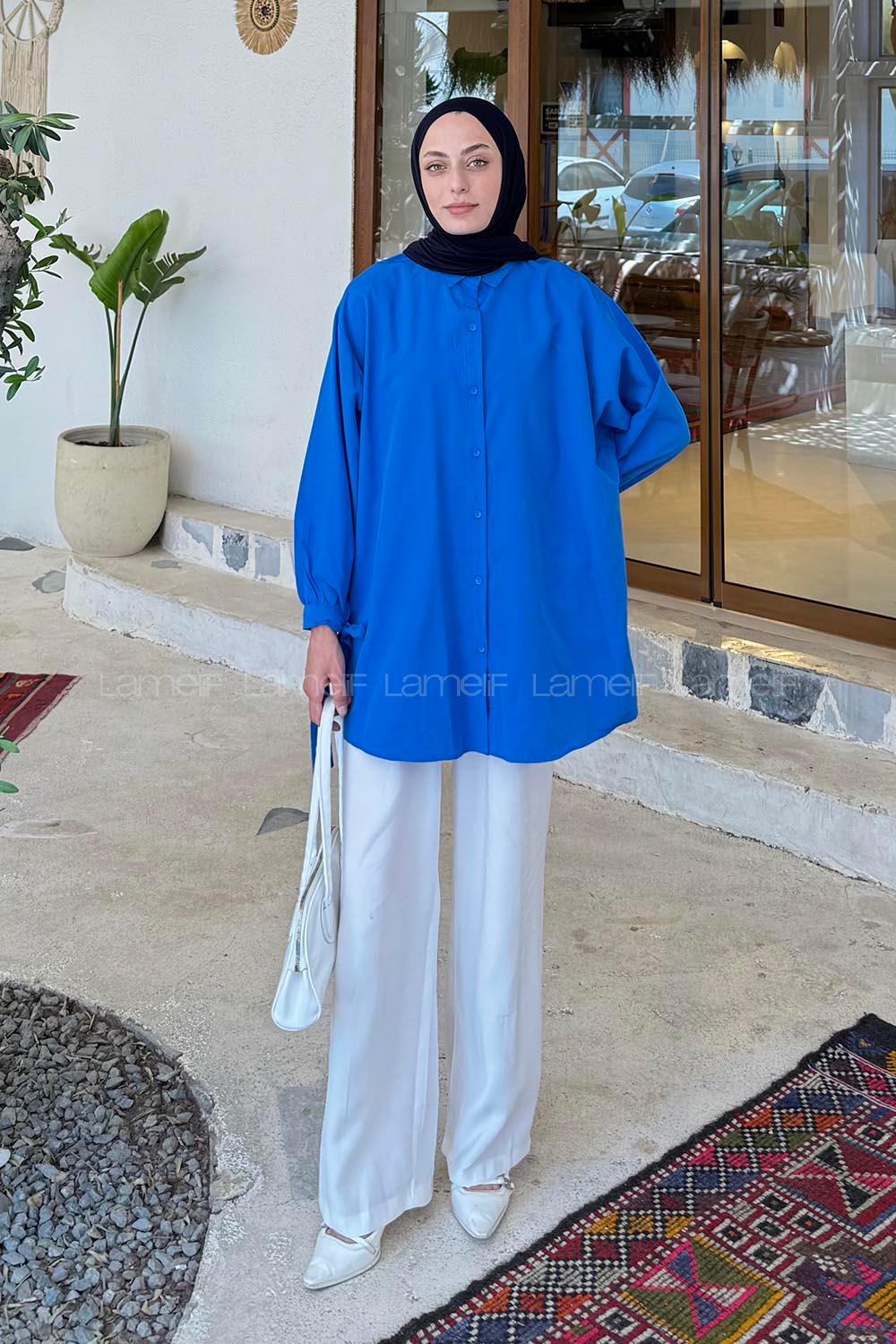 Saxe Shirt Collar Long Arm Cotton Shirt