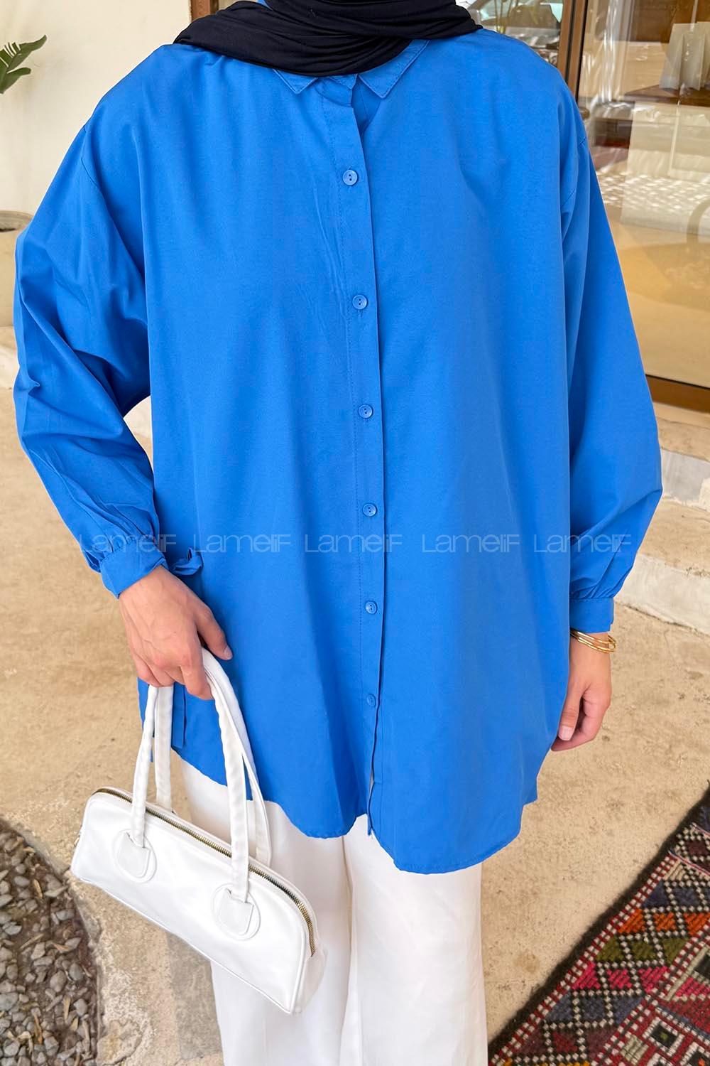 Saxe Shirt Collar Long Arm Cotton Shirt