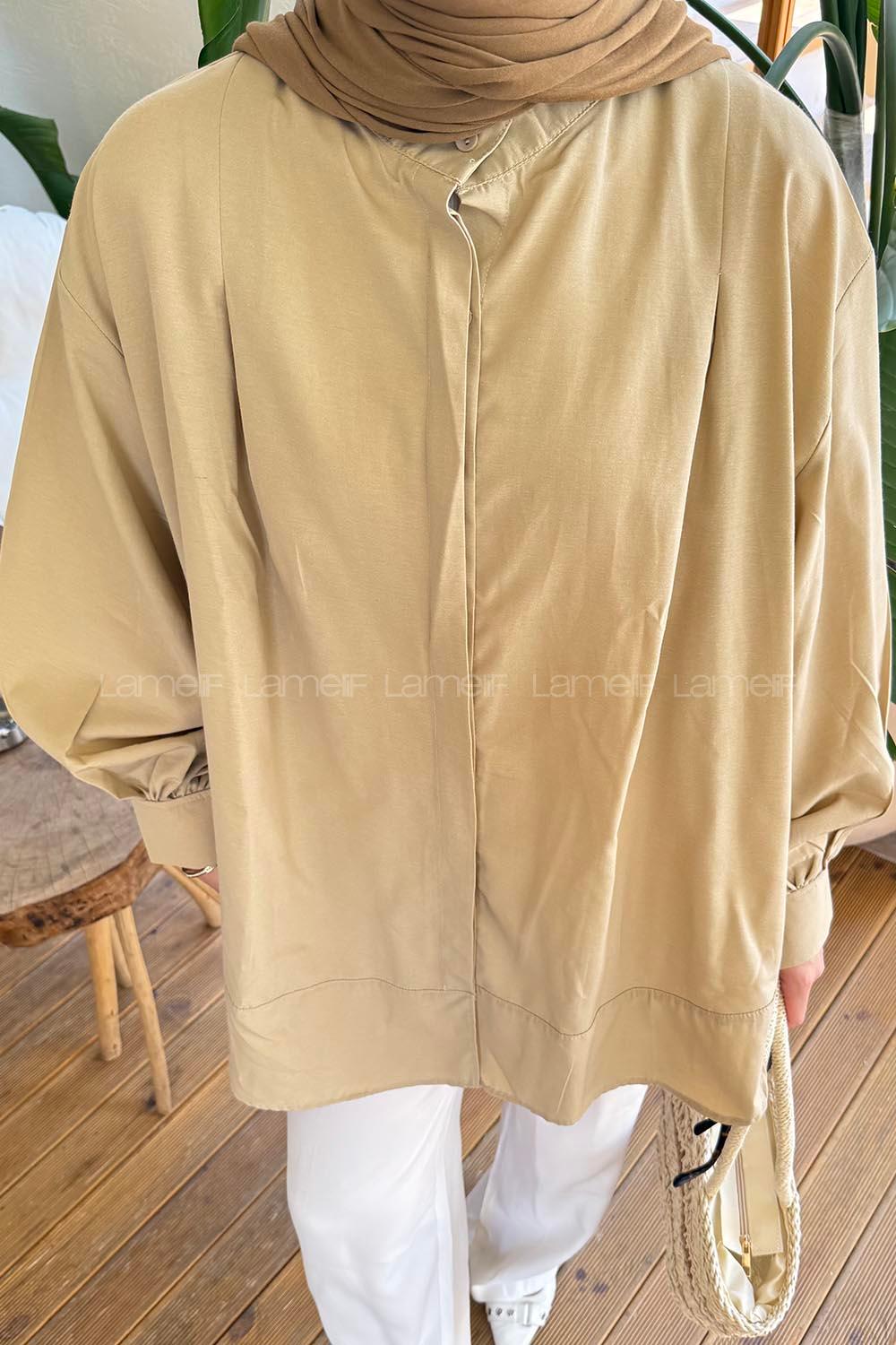 Lamelif Manşeti Biyeli Tunik Krem