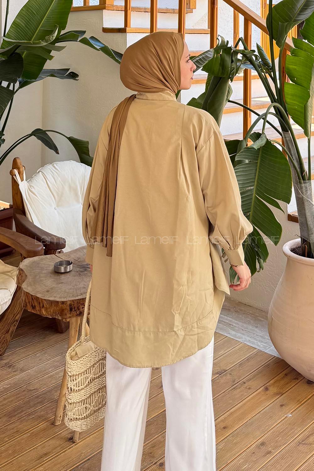 Lamelif Manşeti Biyeli Tunik Krem