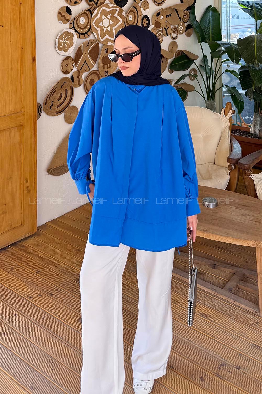 Lamelif Manşeti Biyeli Tunik Mavi