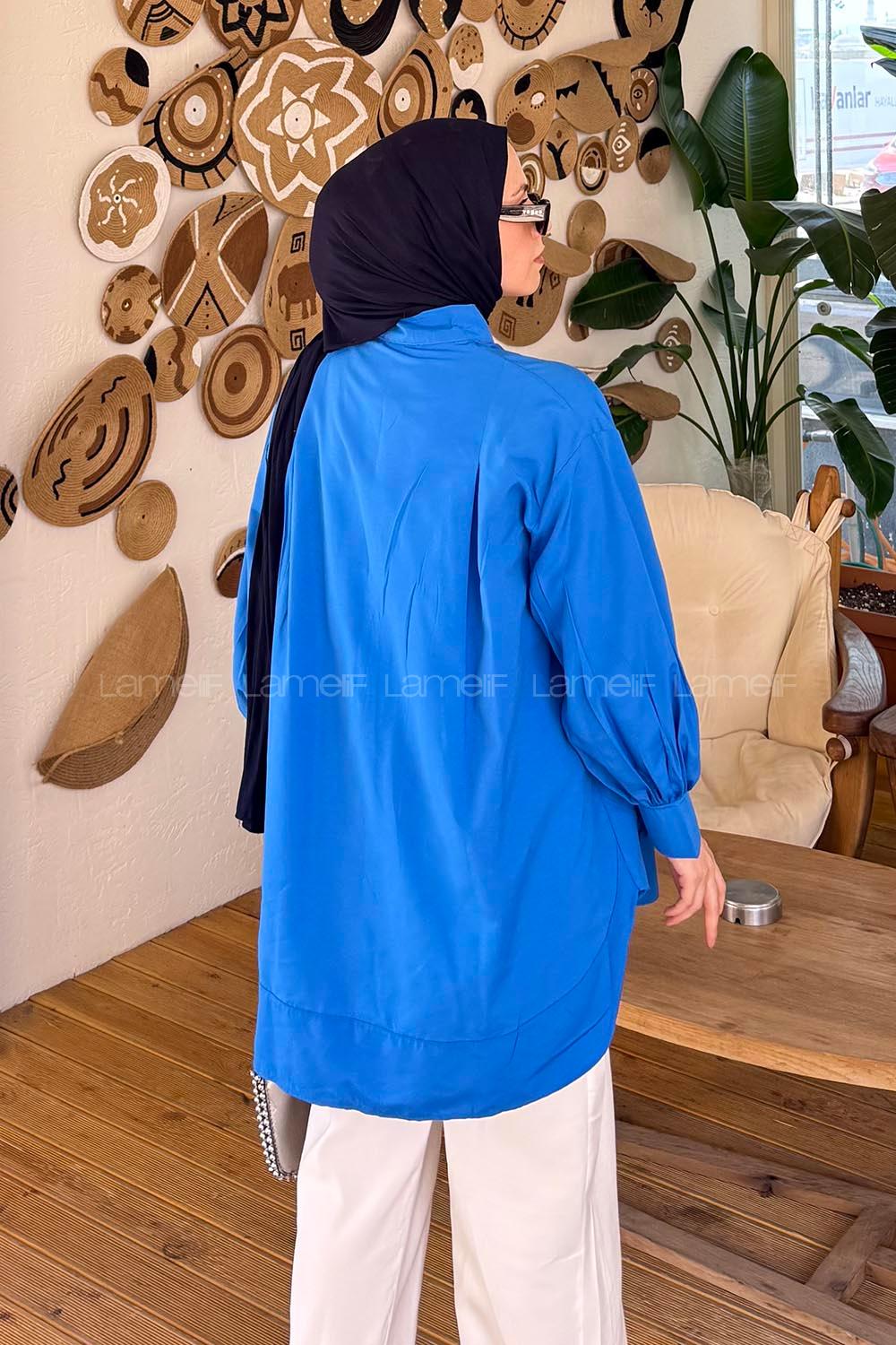 Lamelif Manşeti Biyeli Tunik Mavi