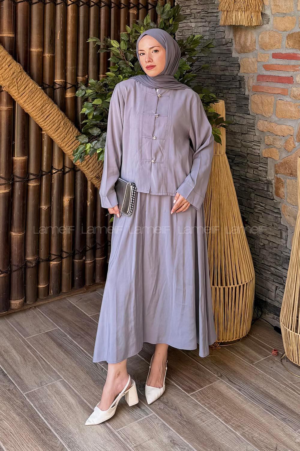 Lamelif Modal Etek - Bluz İkili Takım Gri