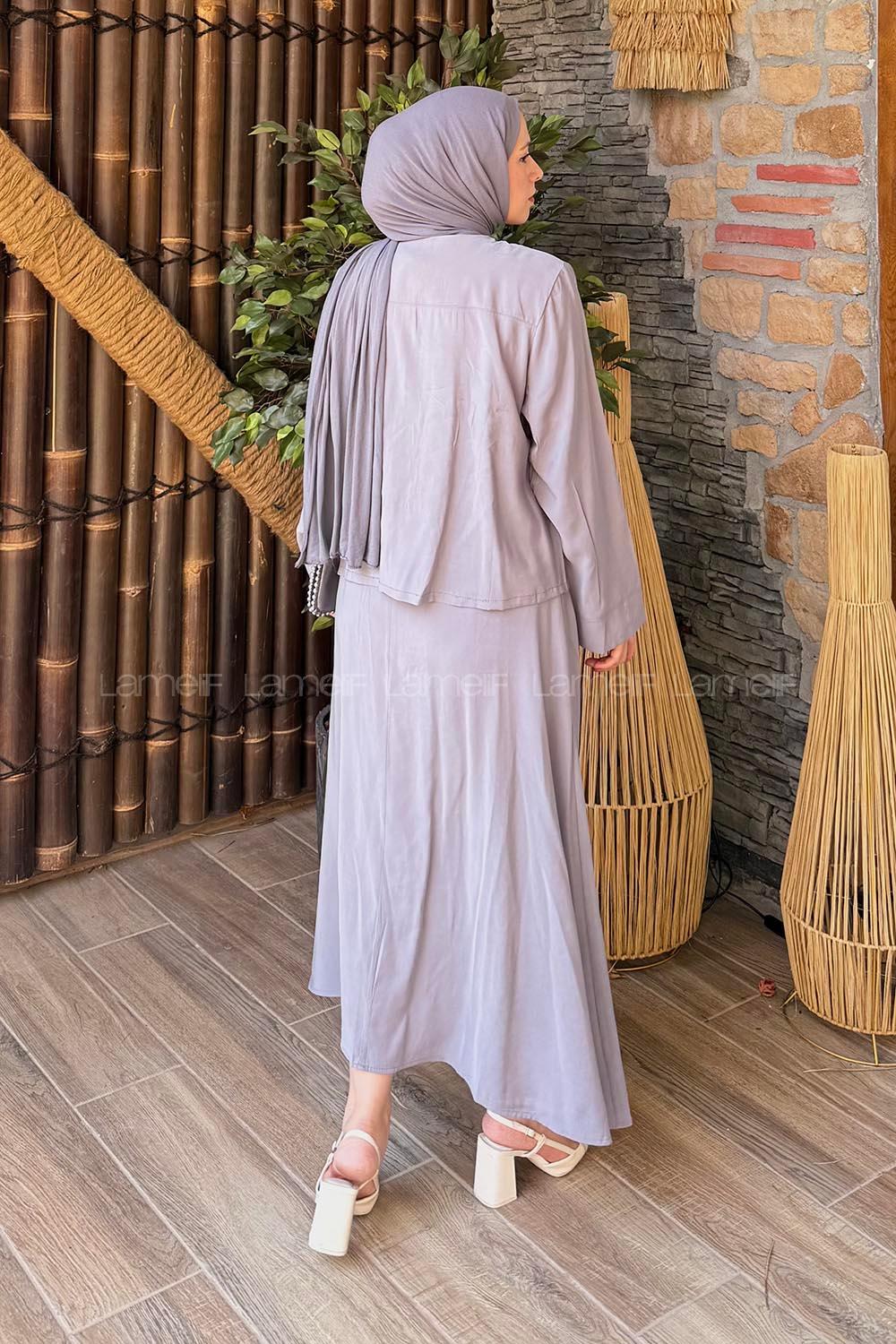 Lamelif Modal Etek - Bluz İkili Takım Gri