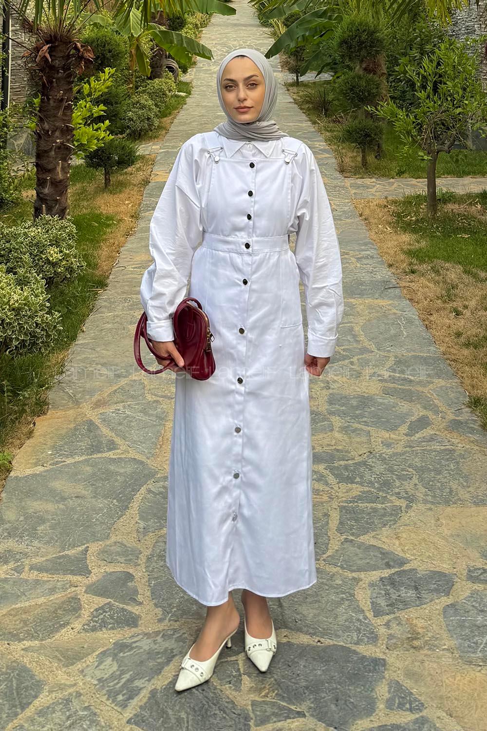 White Normal Neck Gabardin Dresess