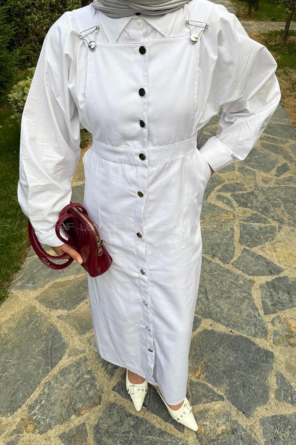 White Normal Neck Gabardin Dresess