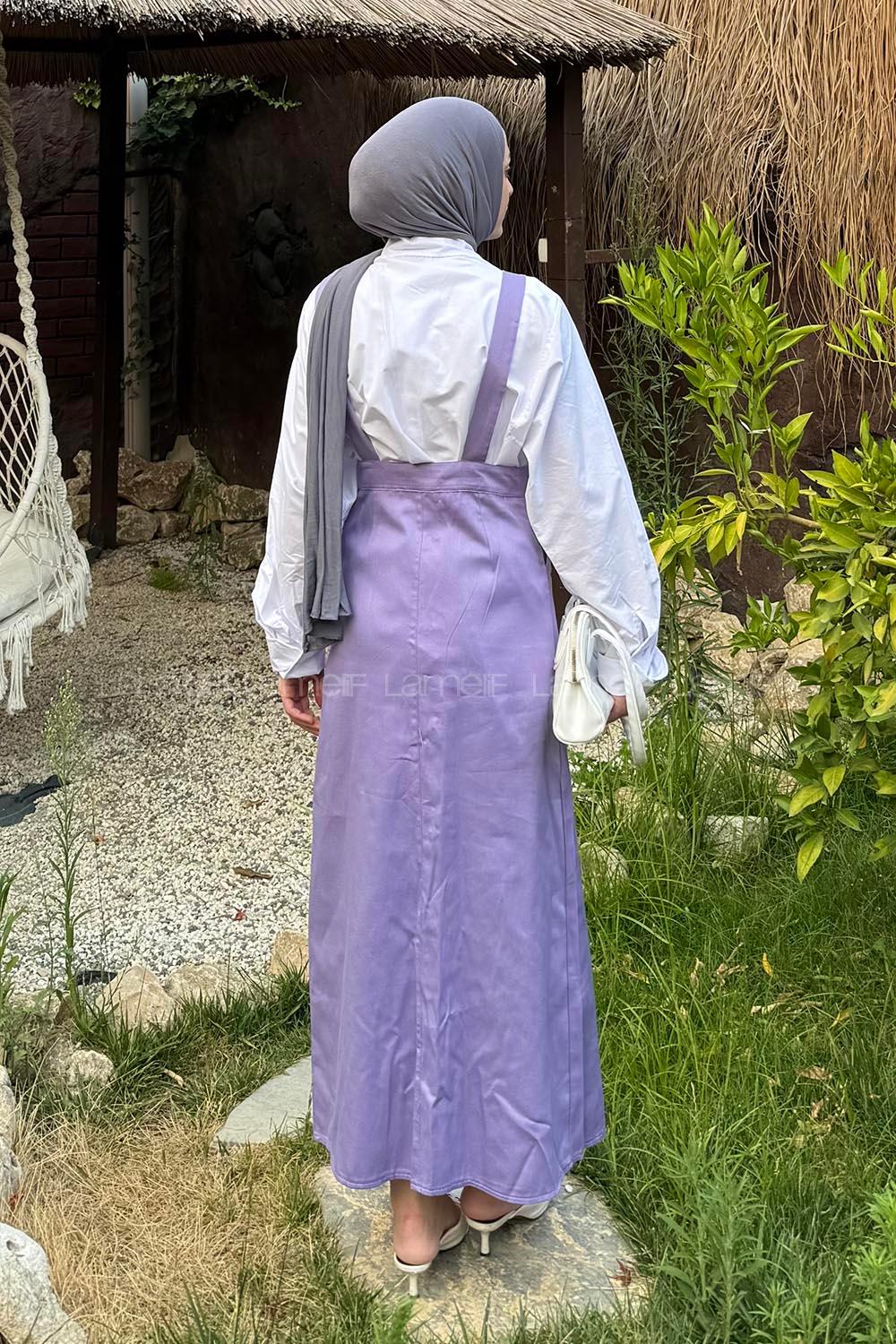 Lamelif Önü Boydan Düğmeli Salopet Lila