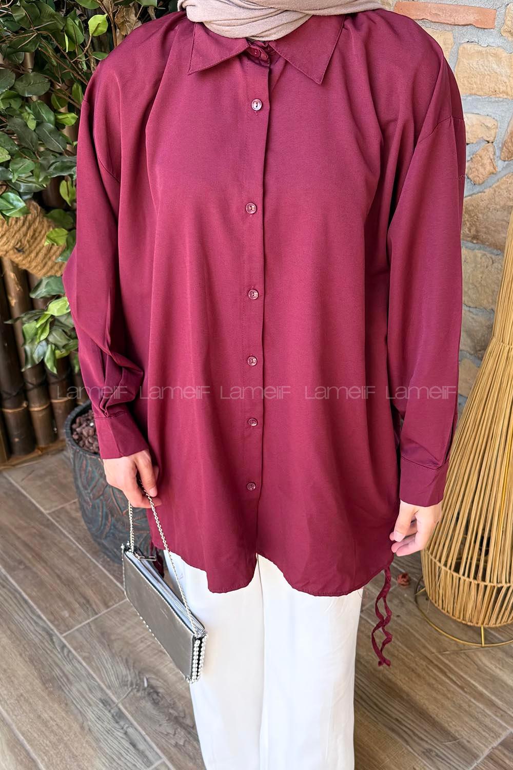 Lamelif Oversize Gömlek Bordo