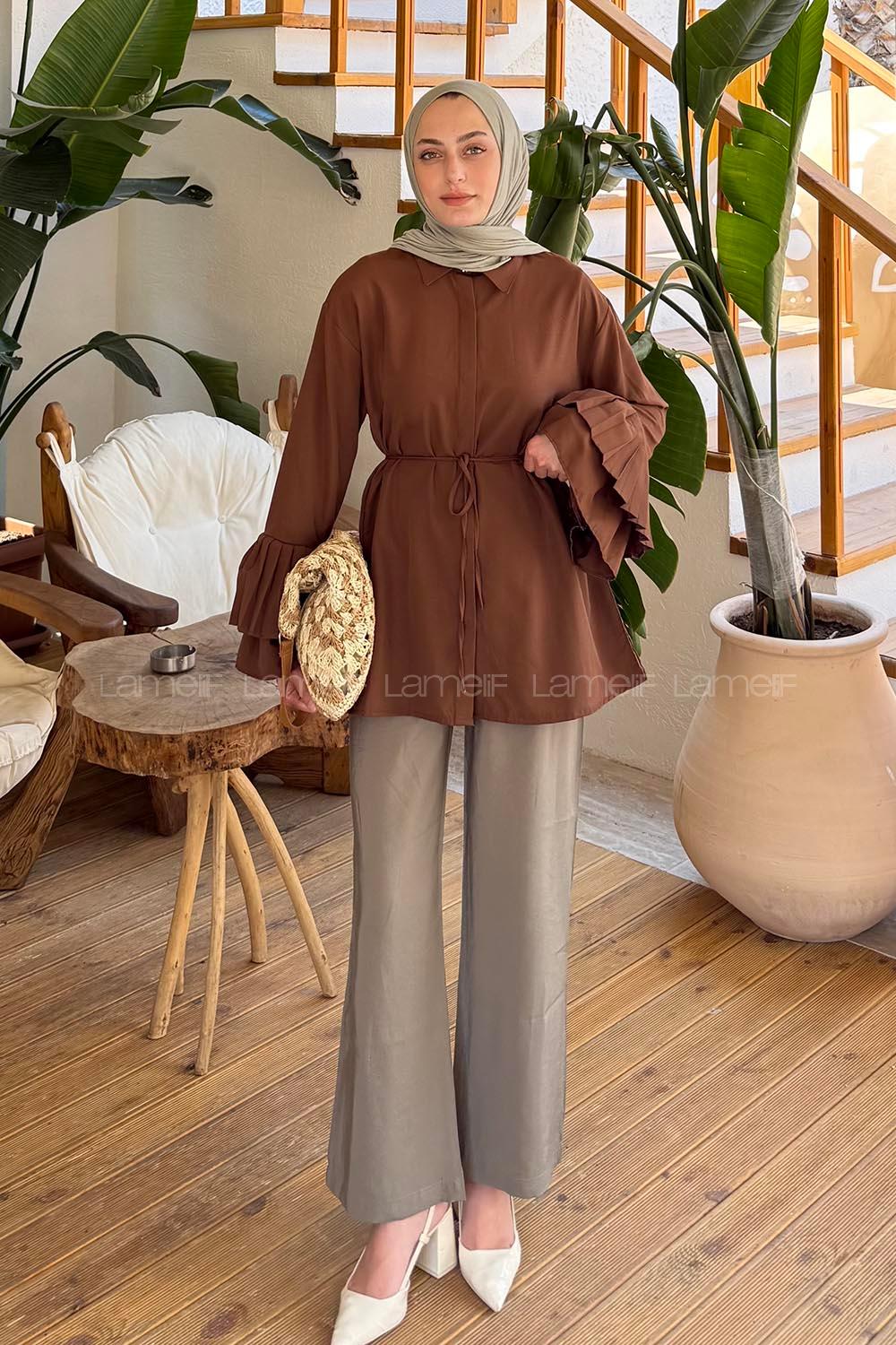 Bitter Brown Shirt Collar Long Arm Cotton Shirt