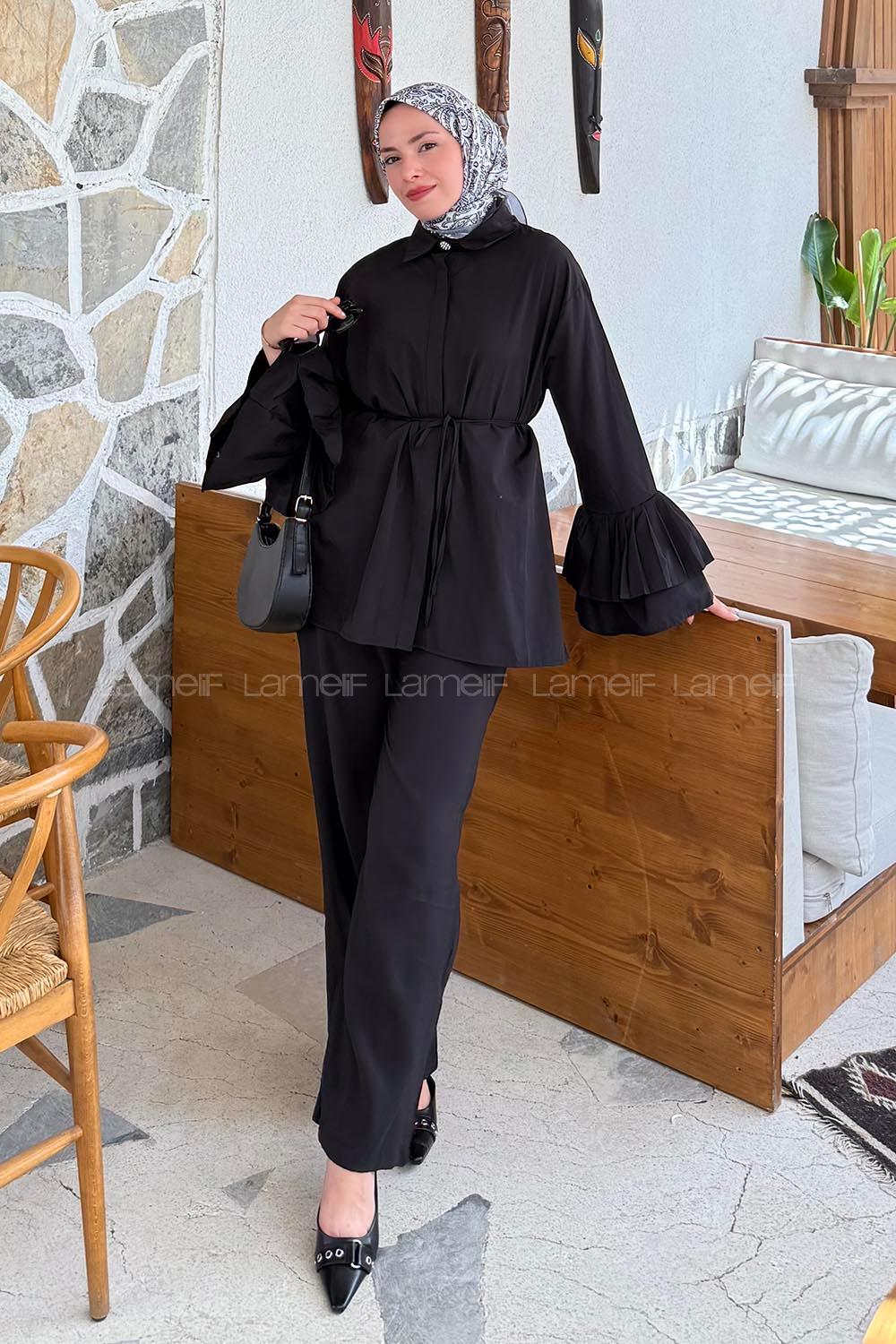 Black Shirt Collar Long Arm Cotton Shirt