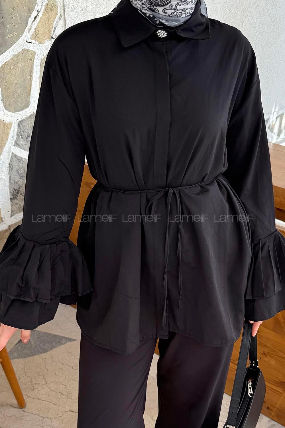 Black Shirt Collar Long Arm Cotton Shirt