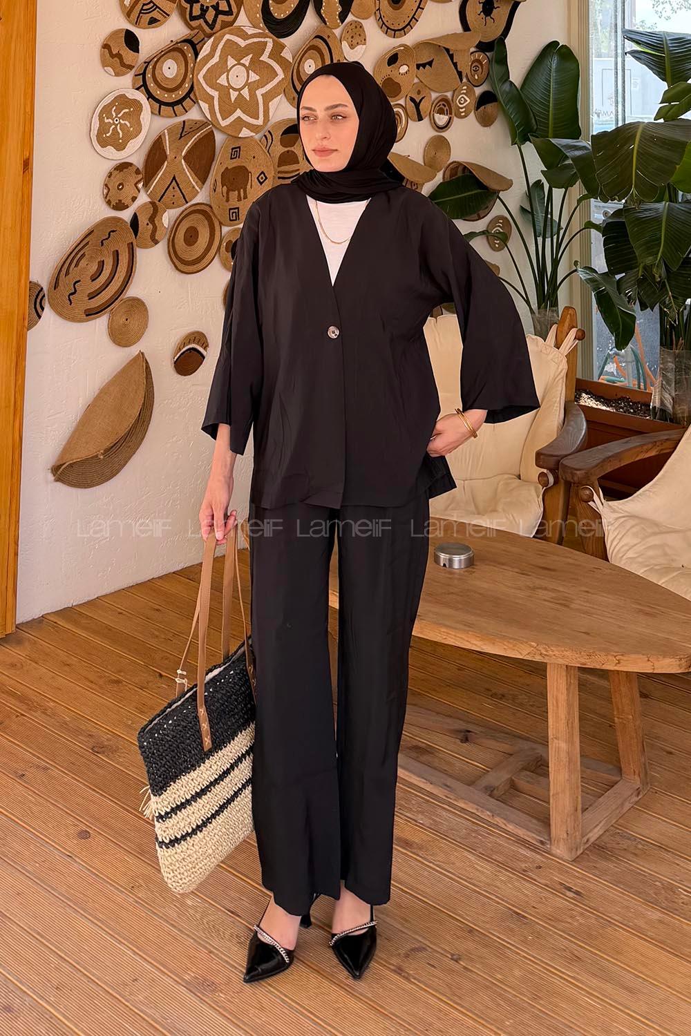 Lamelif Tek Düğmeli Tensel Takım  Siyah