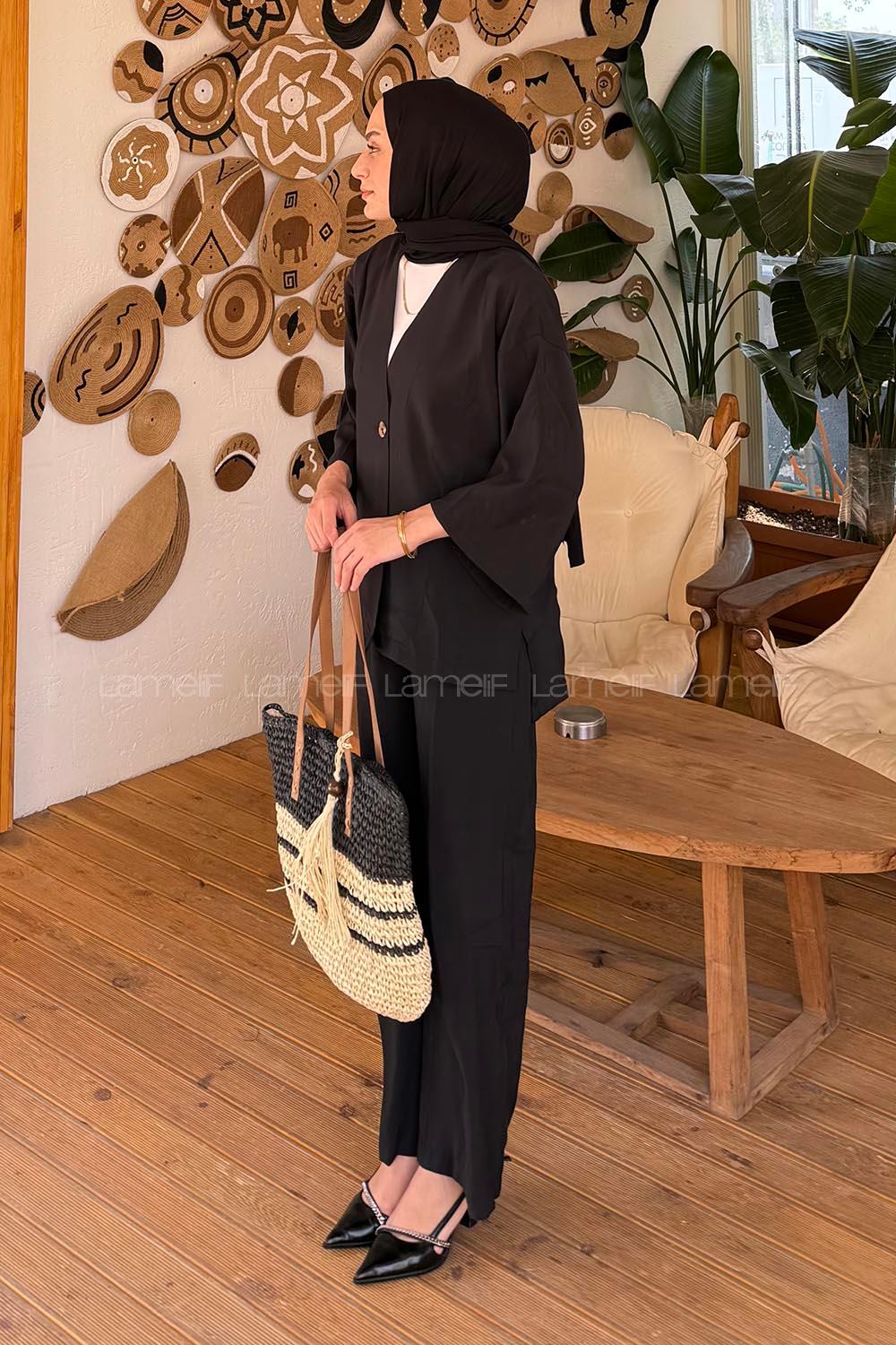 Lamelif Tek Düğmeli Tensel Takım  Siyah