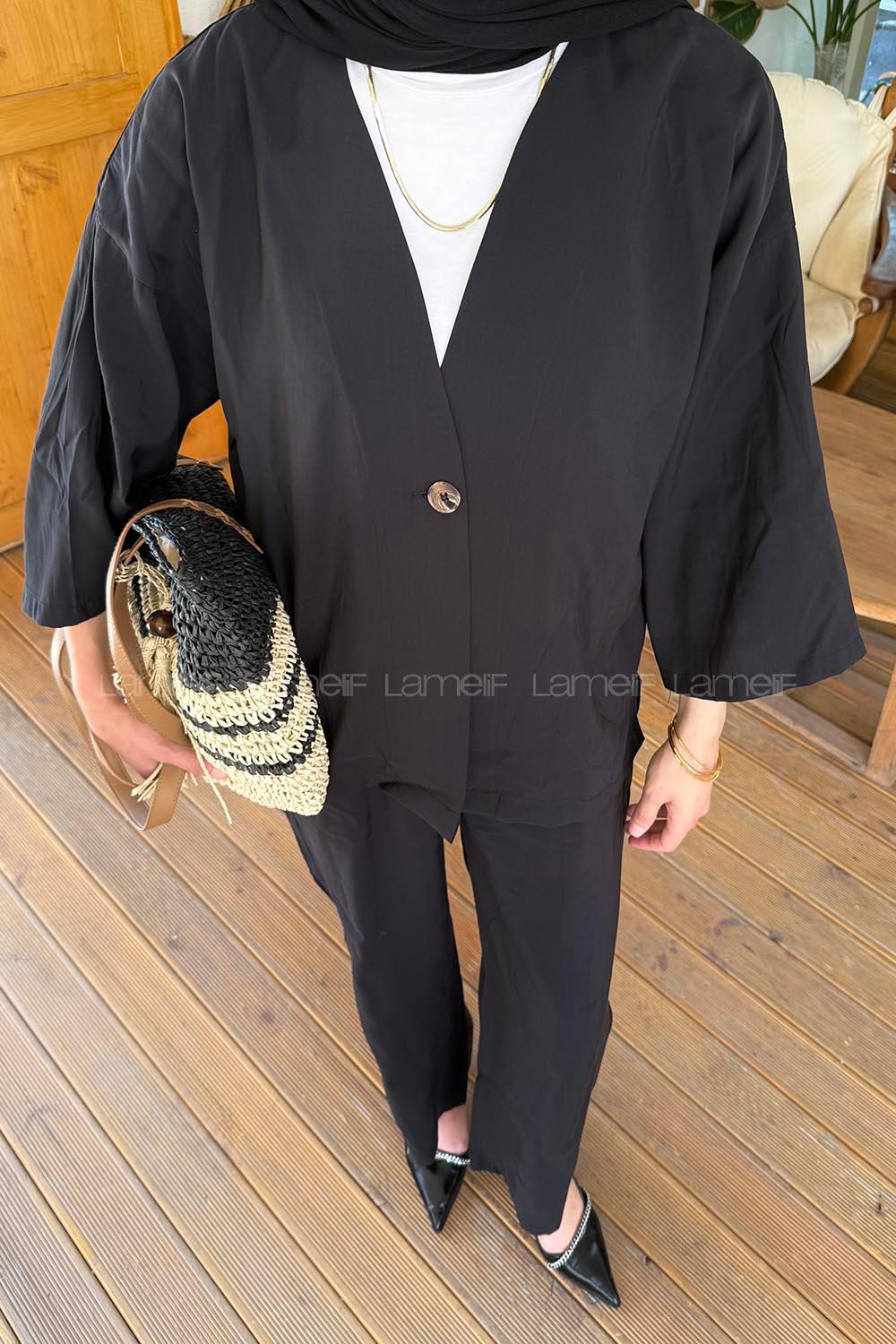 Lamelif Tek Düğmeli Tensel Takım  Siyah
