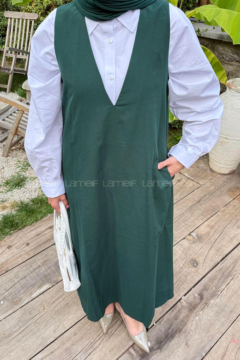 Lamelif V Yaka Tesettür Jile Zümrüt