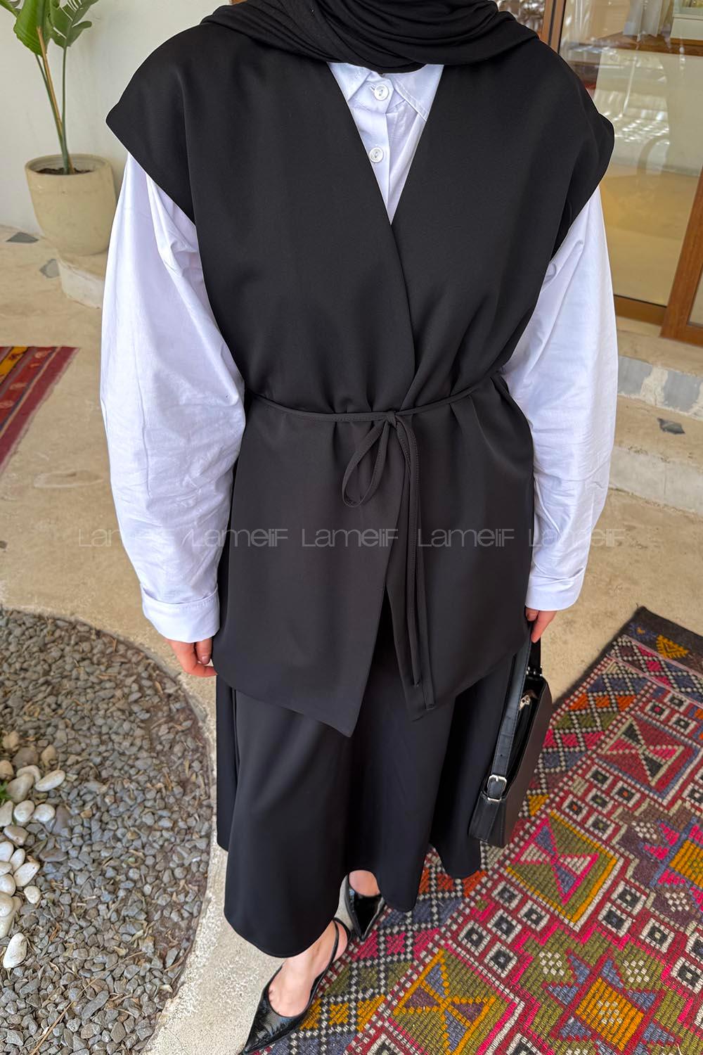Lamelif Yelek-Etek İkili Tesettür Takım Siyah