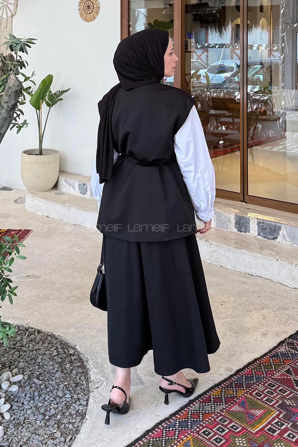 Lamelif Yelek-Etek İkili Tesettür Takım Siyah