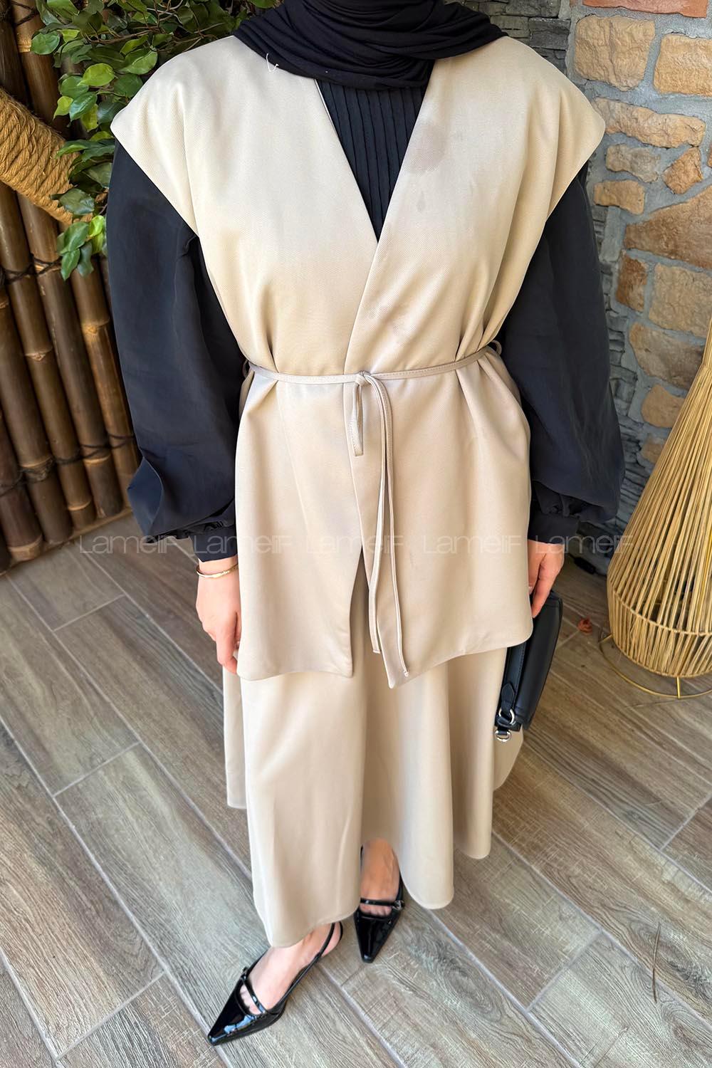 Lamelif Yelek-Etek İkili Tesettür Takım Vizonrengi