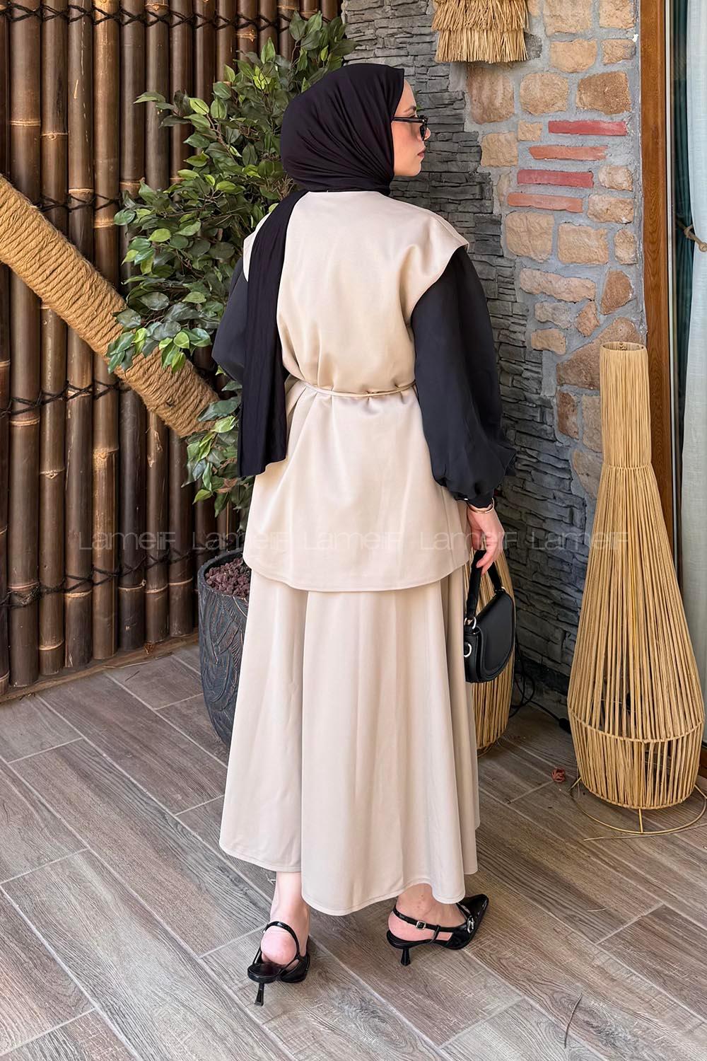 Lamelif Yelek-Etek İkili Tesettür Takım Vizonrengi